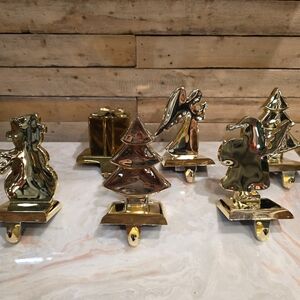 Gold Brass Christmas Stocking Holders Set